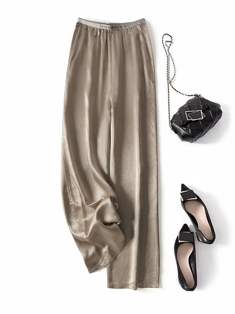Silk Wide Leg Casual Pants Women's High Waist Drapey Summer Leisure Trousers Ice Silk Lyocell Suit Straight Leg Thin Pants
