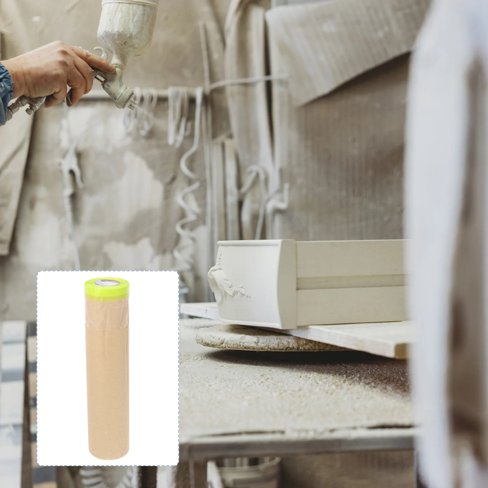 

1 Roll Adhesive Masking Paper For Painting Dust Protection Cover Furniture Car Floor Walls Windows Doors Paint Masking Paper For
