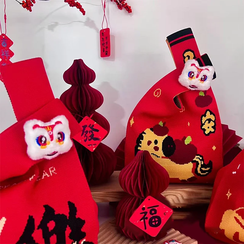 

2026 новогодняя вязаная подарочная сумка с мультяшным пони, милая многоразовая сумка для покупок, большая вместительная сумка на запястье