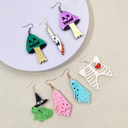 KUGUYS Halloween Ghost Drop Earrings for Women Kinfe Mushroom Skeleton Frog Acrylic Fashion Jewellery Accessories