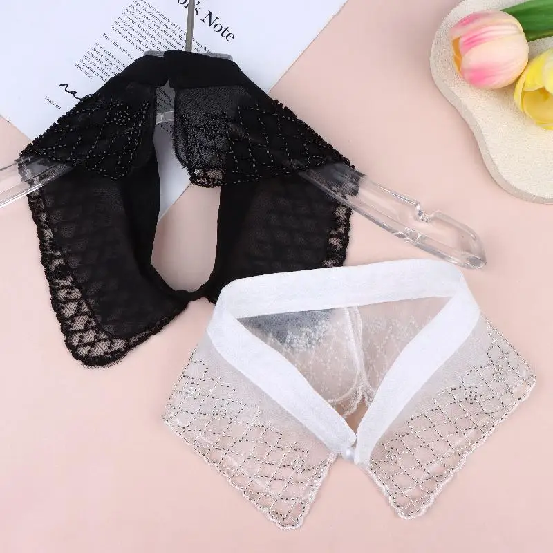 Embroidered Beaded Lace Detachable False Collar, Decor Accessory for Women Blouses