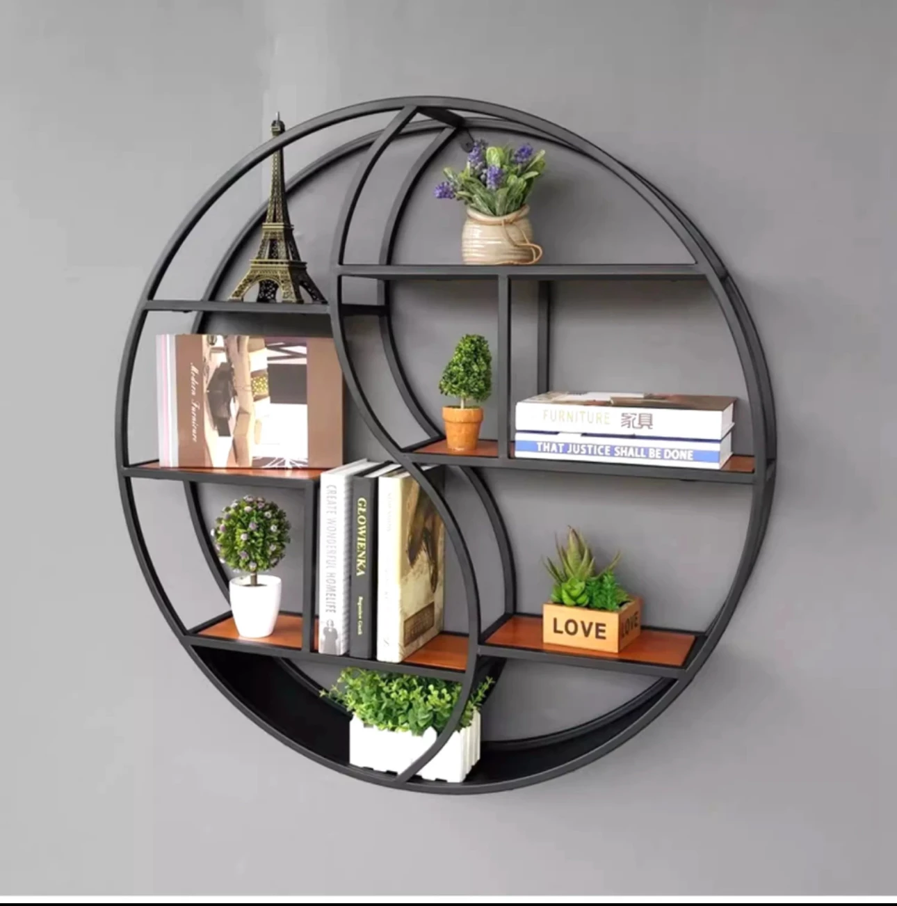 Nordic wrought iron shelf wall hanging living room TV background wall decoration storage bookshelf nail display shelf