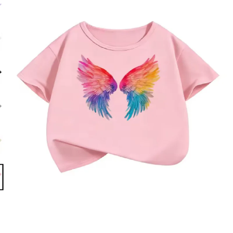 Funny Colorful Wing T Shirts Graphic Short Sleeve Kids Children's T-shirt Boys Girls New Summer Spring Casual Top Tee Shirt
