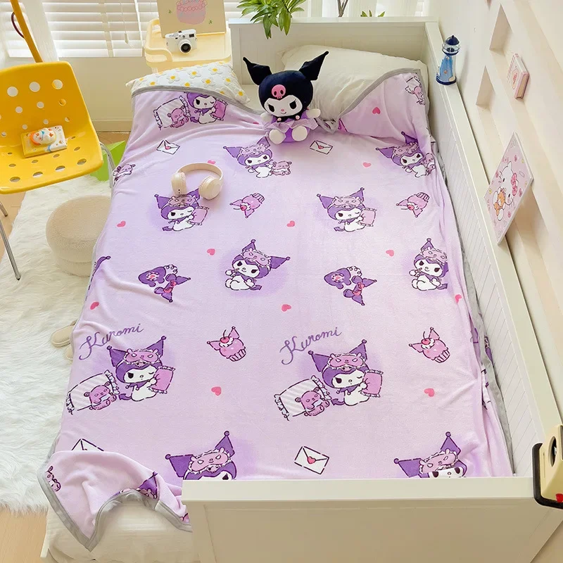 Cartoon Sanrio Kuromi Hello Kitty My Melody Milk Velvet Blanket Kawaii Animation Student Office Nap Air Conditioning Blanket