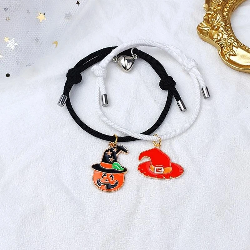 652F Halloween Couple Bracelet Mutual Attraction Magnet Matching Bracelets Rope Braided Bracelet for His Her Couples Jewelry