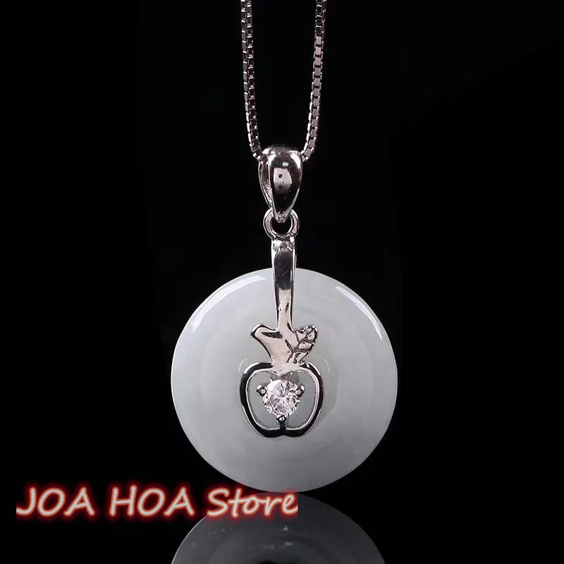S925 Sterling Silver Inlaid Natural A Gread Jadeite Zircon Diamond Pendant Lucky Buckle Noble Jade Necklace Chain Fine Jewelry