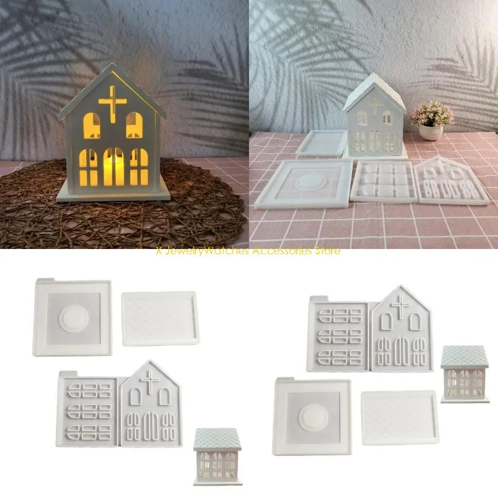

31KD DIYs Castings Molds Candlestick Holder Silicone Handicraft Molds Church House Tealight Holder Molds Home Decors