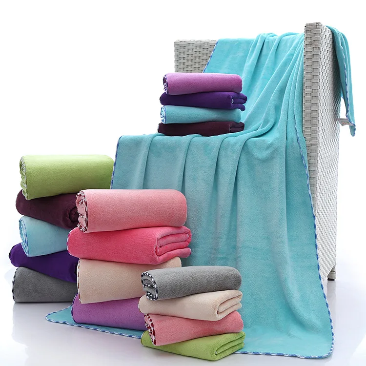 

70x140cm smooth and soft Colorful edge quick-drying microfiber bath towel thickened non-linting towel