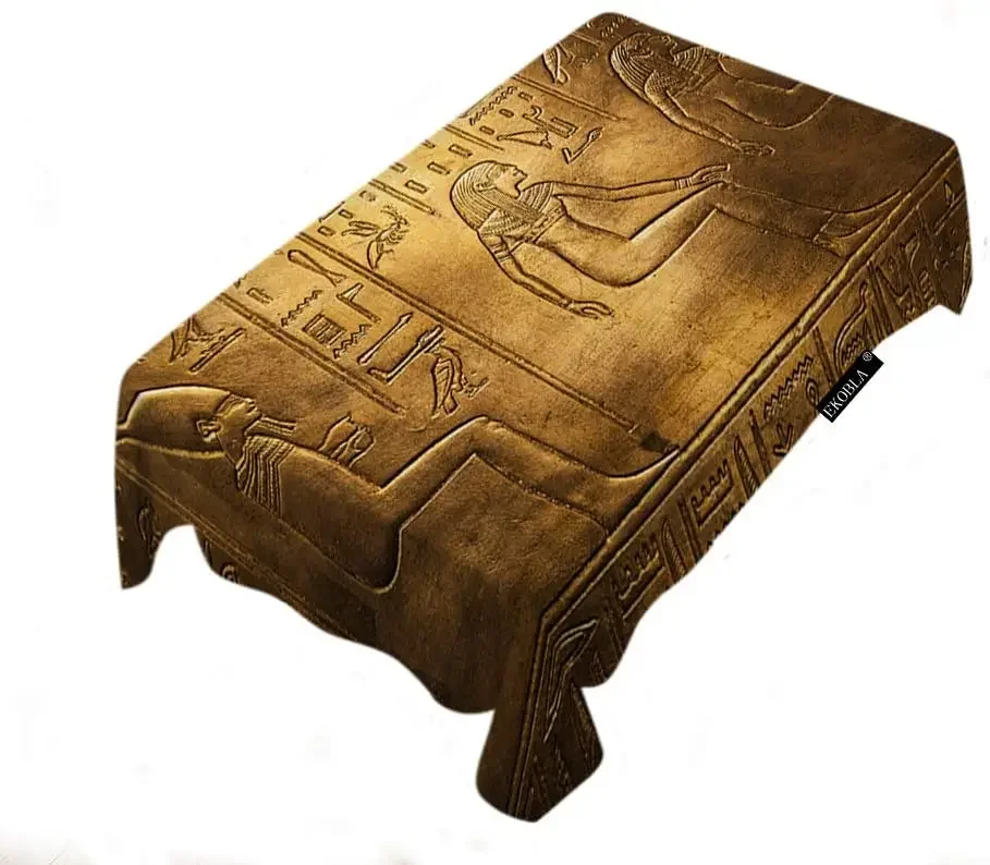 Egyptian Hieroglyphics Historical Civilization Table Cloth Ancient Golden Art Symbol Decorative