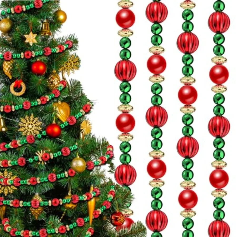 

Pcs Christmas Tree Bead Garland 9 Feet Twisted Beads Pearl Garland Red and Green Xmas Tree Bead for Christmas Party Fireplace W