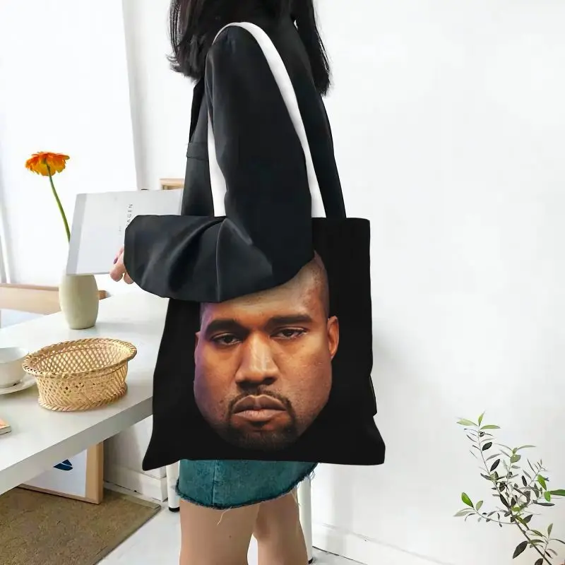 Kawaii Funny Kanye West Meme Shopping Tote Bags Recycling Rapper Music Producer Canvas Groceries Shopper Shoulder Bag