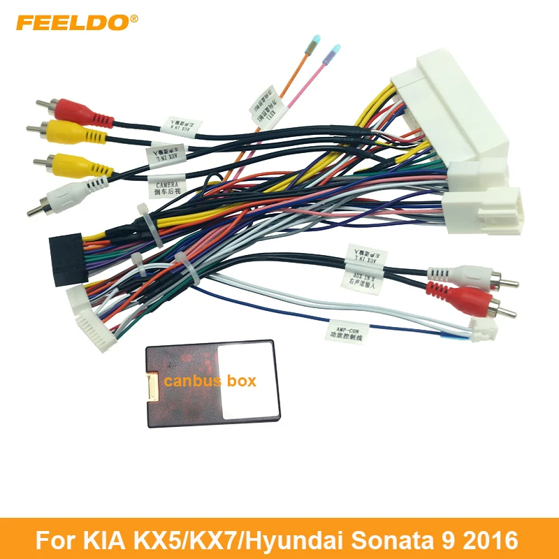 

FEELDO Car Audio 16pin Wiring Harness With Canbus Box For KIA KX5/KX7 Hyundai Sonata 9 Stereo Installation Wire Adapter