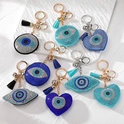 Zircon Luxury Round Heart Blue Eye Tassel Keychains For Friend Couple New Blingbling Crystal Ball Evil Eye Bag Box Car Key Ring