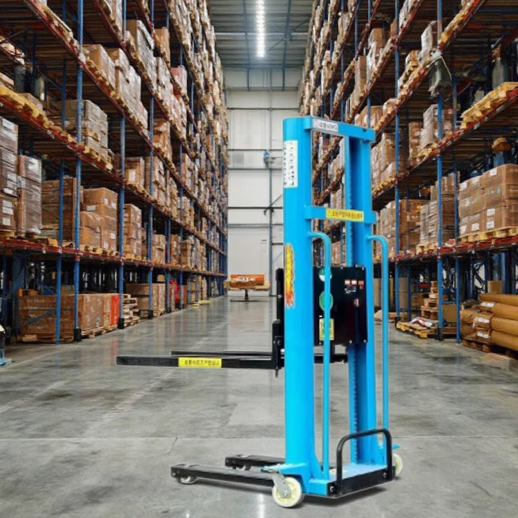 Self Loading Forklift 0.5 Ton 1 Ton Lift Height 1.6 Meter Portable Electric Pallet Lifter Stacker Self Load Lifting Stacker