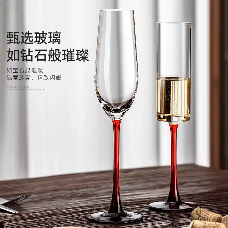 Champagne Glass Set, Home Creative 6 Pcs, Crystal Glass, 2 Red Wine Glasses, and A Pair of Sparkling Sweet Wine.