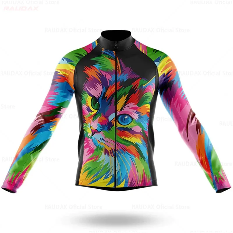 CARTOON Cat Cycling Jersey Long Sleeves Men&Women MTB Jersey Bicycle Shirt Team Bike Wear Spring/Autumn Premium Cycle Clothes