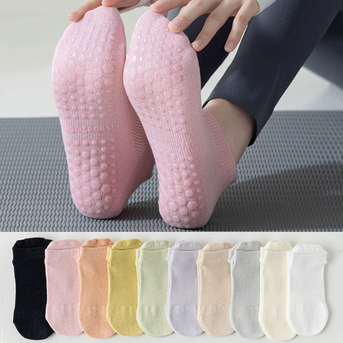 

Solid Color Yoga Socks Women Cotton Thin Mesh Breathable Low Cut Short Socks Silicone Non-slip Ballet Pilates Dance Sports Socks