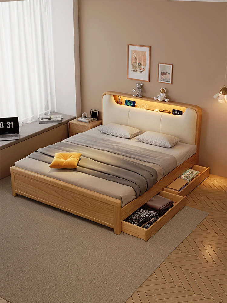 Solid wood double bed, log style, modern simplicity