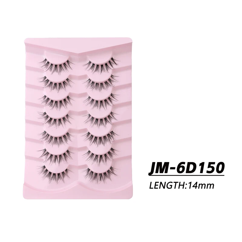 7Pairs Faux Mink Eyelashes Invisible Band Lash Extension Cat Eye Lashes Soft Natural Makeup Winged End Eye Elongated Lashes