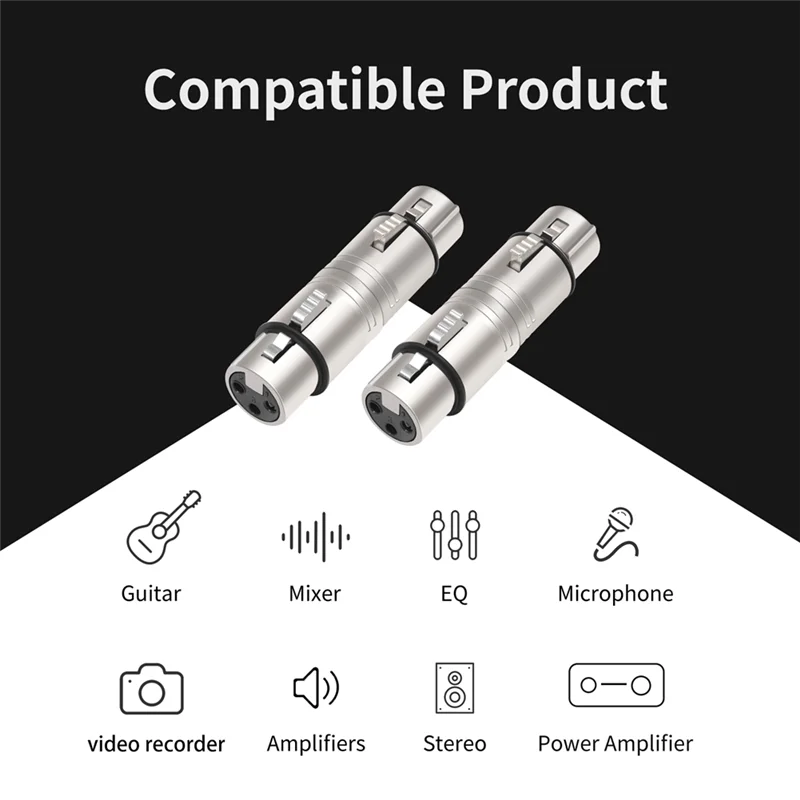 2 Pack XLR Female To Female, 3 Pin XLR Female To 3 Pin XLR Female Gender Changer Connector For Microphone,Stereo,Mixerr-Y41A