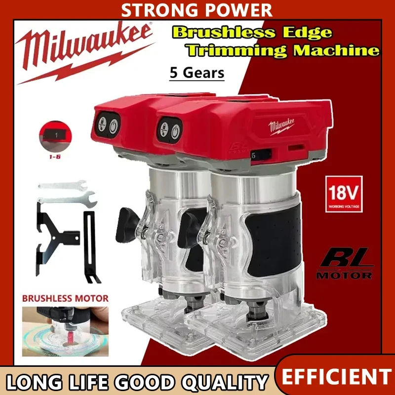 

Бесщеточный триммер Milwaukee, беспроводной электрический фрезерный станок, плотник, фрезерный гравировальный долбежный станок, плотницкий инструмент для батареи 18 В