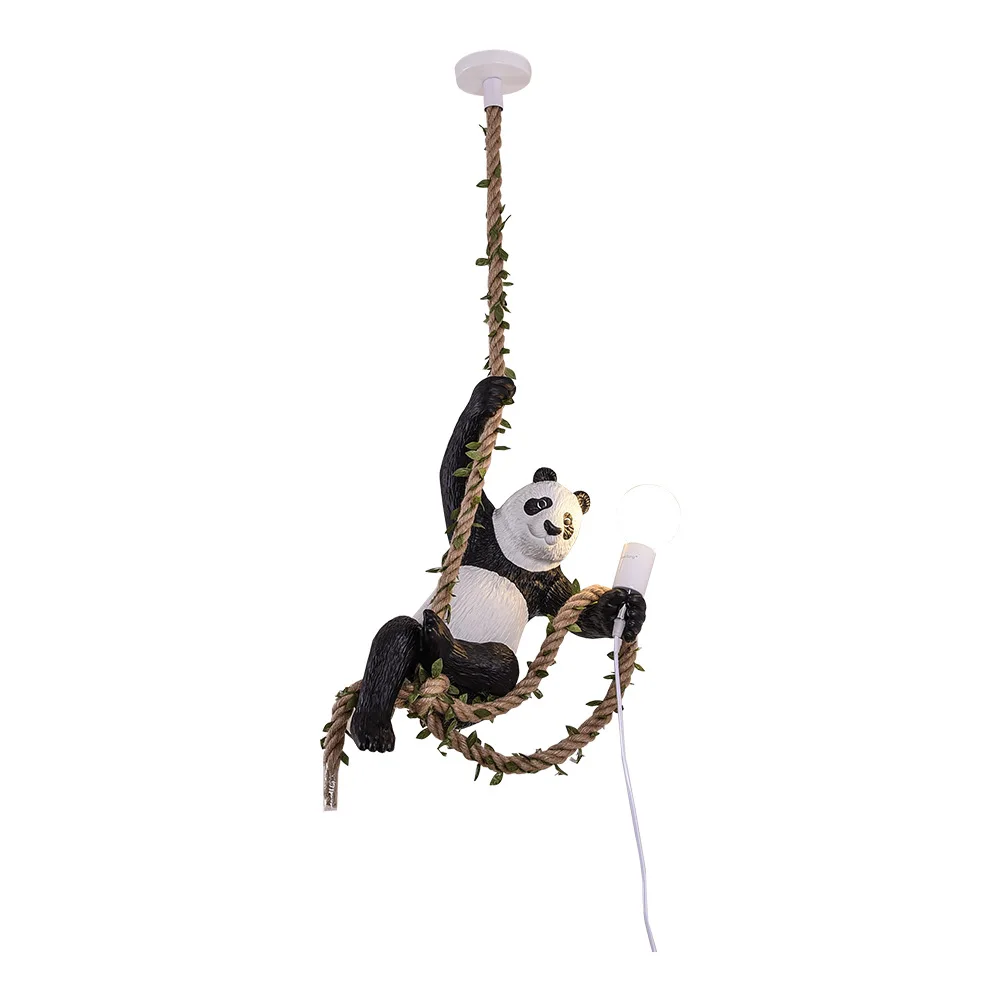 Nordic personality animal decoration hemp rope chandelier restaurant panda chandelier