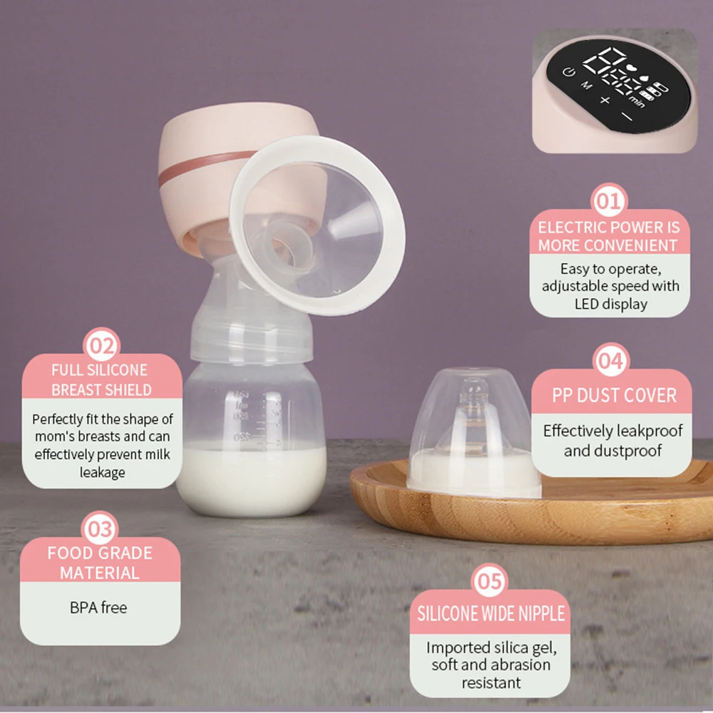 Portable Electric Breast Pump Breast Pump with LED Screen Milk Puller for Breastfeeding Low Noise 180ml Milk Bottle BPA-free