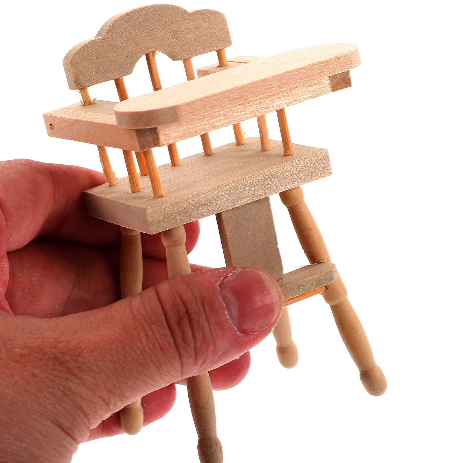 

Wooden Mini Highchair Miniature Furniture Adorable Small Size for Mini House Decoration DIY Kids Supply Decorative Highchair