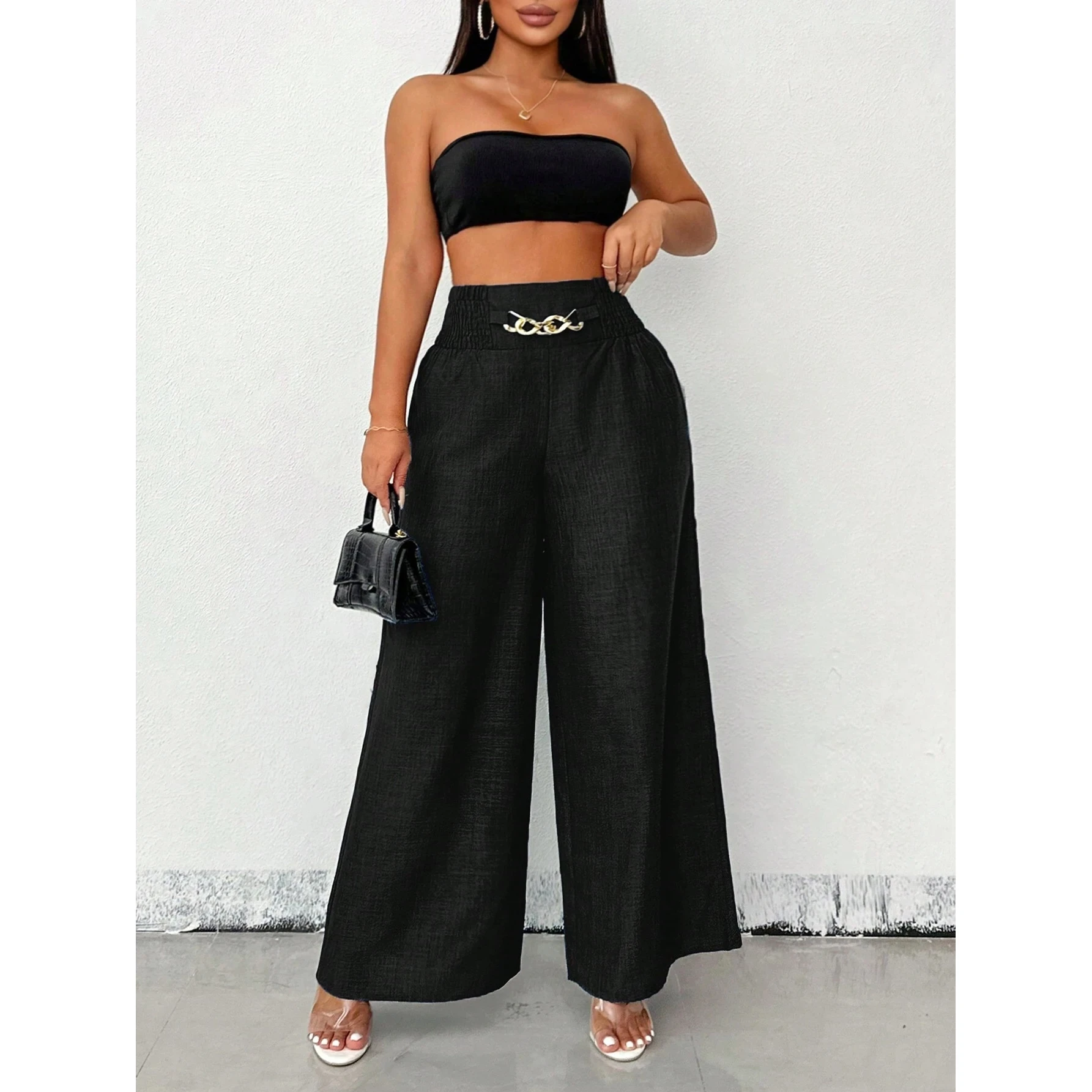 2025 nouveau Faion taille haute pantalon à jambes larges vêtements pour femmes rétro Agel transfrontalier Sle pantalons longs pour dames