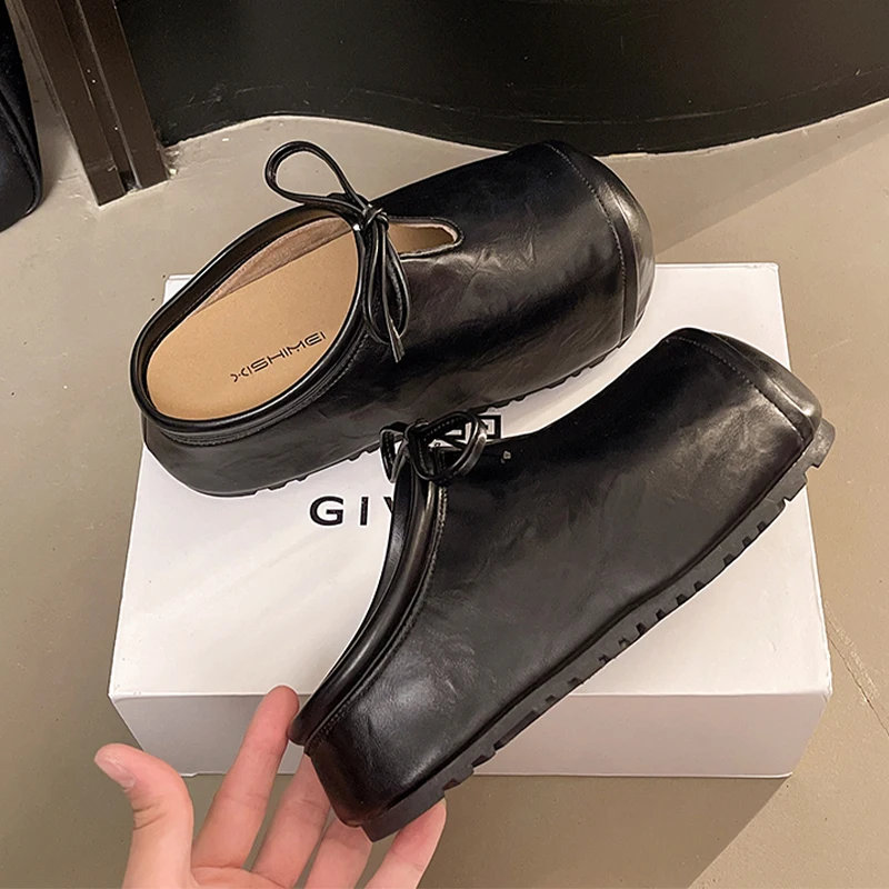 

Женские тапочки на платформе, модные модельные туфли на плоской подошве с бантом, дизайнерская обувь с открытой пяткой, осень 2021, повседневная обувь Zapatillas De Mujer