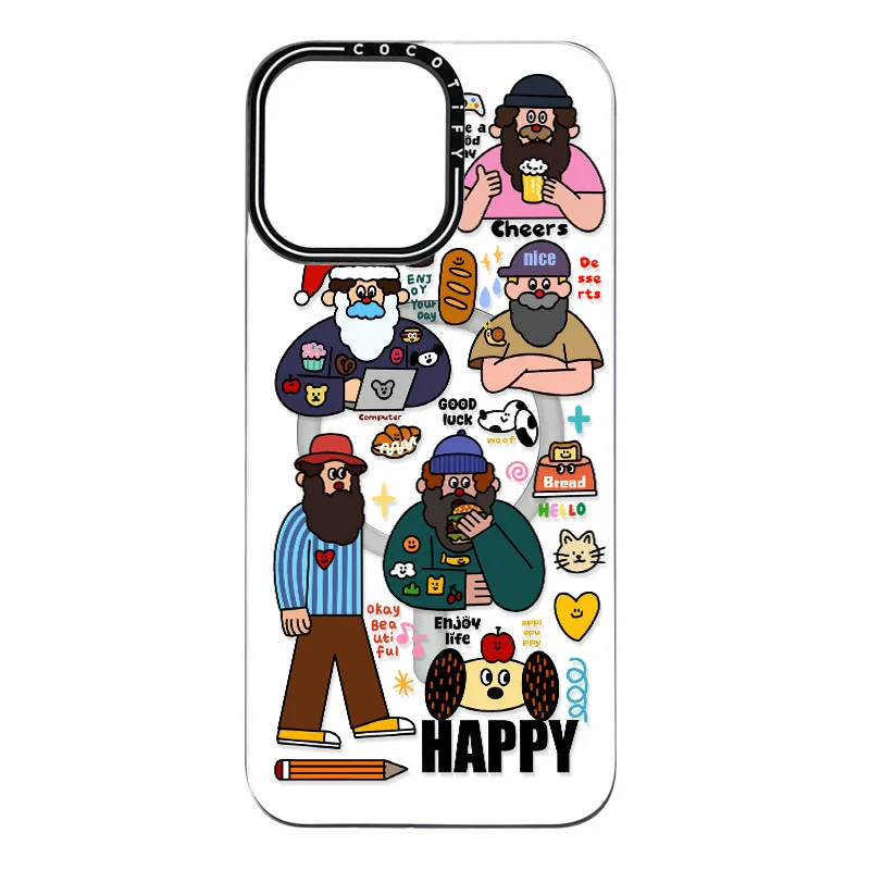 

Graffiti magnetic back plate mobile phone case for iPhone 16 Pro dopamine old man 16 Pro Max anti-drop protective case