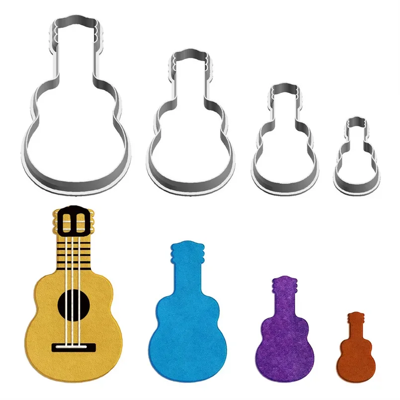 Four Specification Cartoon Rock Musical Classical Guitar,Plastic Mold,Cake Fondant Tools,Cookie and Sushi Fruits Cutters