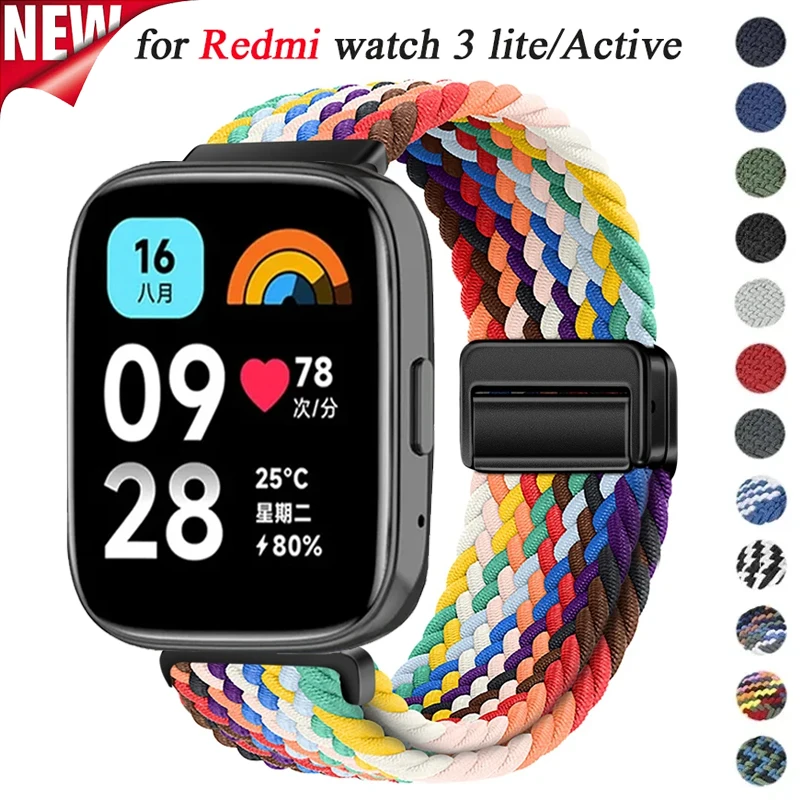 Bracelet à boucle Solo en Nylon tressé de 22mm, pour montre Redmi 5 3, bracelet en Nylon magnétique actif pour Xiaomi Redmi Watch 3 Lite
