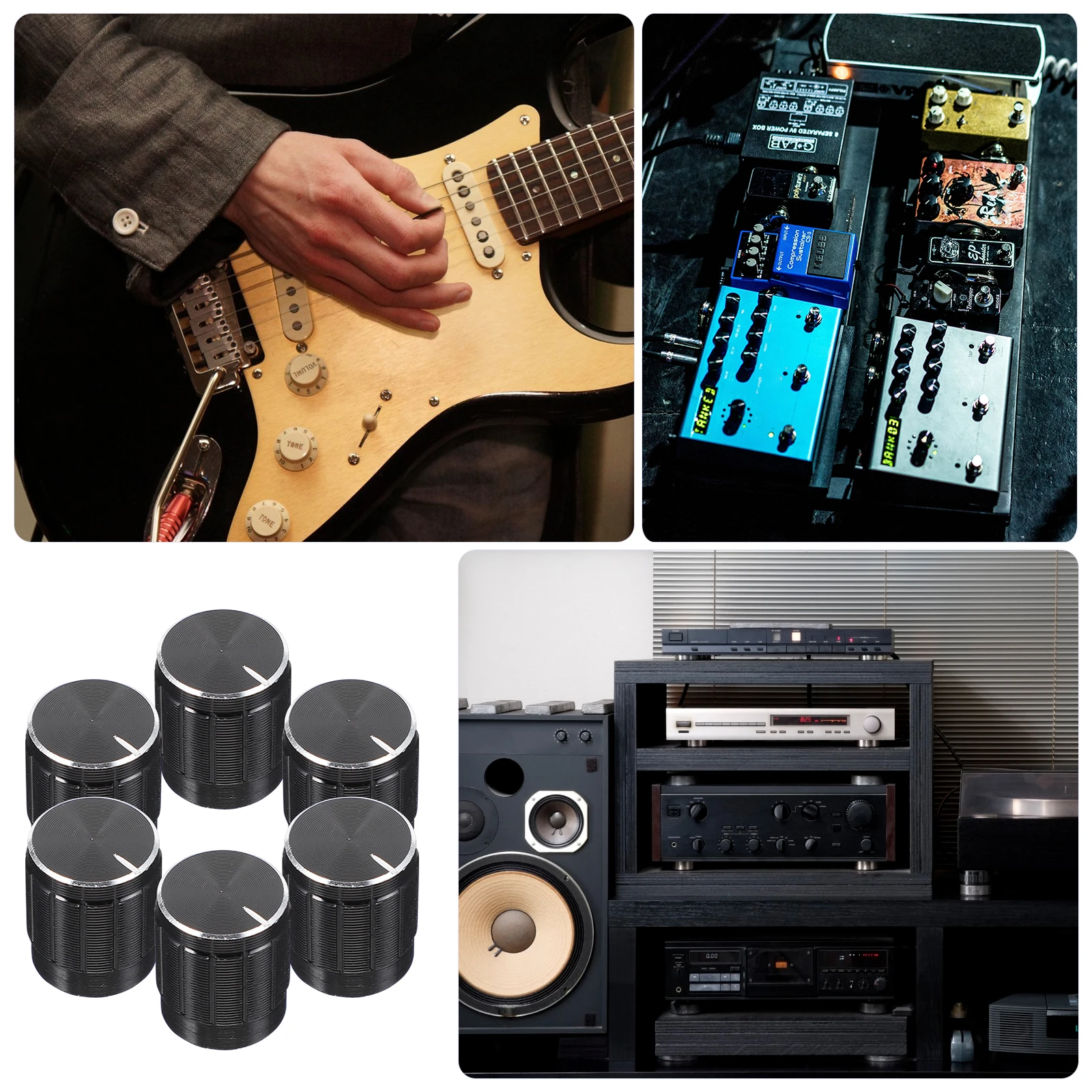 

24pcs 15x17mm Volume Control Knobs Black Aluminum Alloy Potentiometer Rotary Knob Guitar Components Lightweight Durable