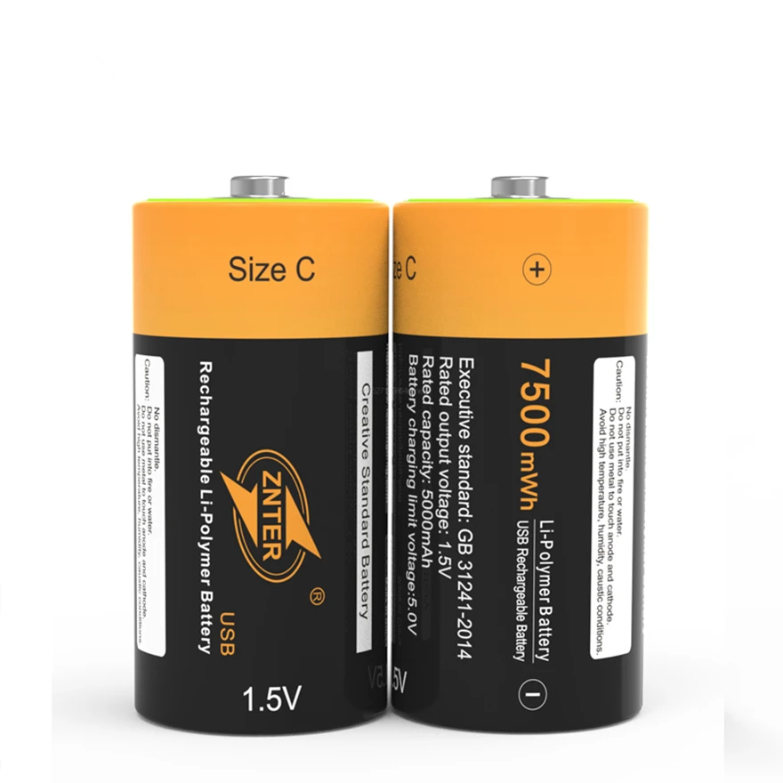 2pcs/lot ZNTER 1.5V 7500mWh Rechargeable Battery C Lipo LR14 Battery for RC Camera Drone Fast Charge via Type C Cable