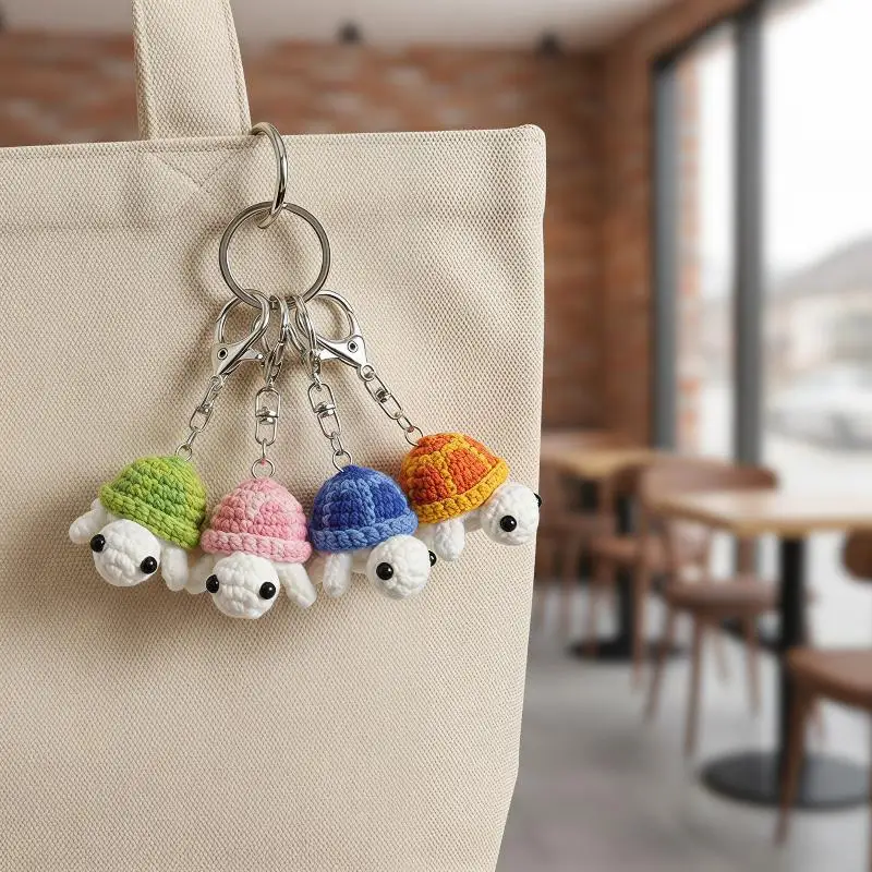 Cute Crochet Turtle Plush Keychain, Handmade Mini Pendant, Backpack Bag Car Keys Home Desk Decor Gift Accessory