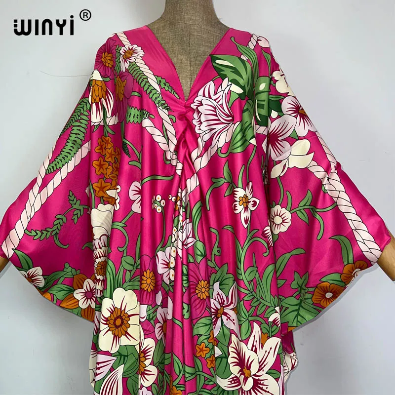 Printed Kaftans for Women high-quality Beachwear WINYI Maxi robes beach V-neck Bohemian long dress Factory Supply Dropshipping