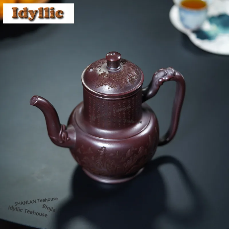 

490ml Vintage Yixing Purple Clay Teapots Handmade Jinzun Pot Raw Ore Ancient Black Mud Kettle Zisha Tea Set Gifts Ornaments