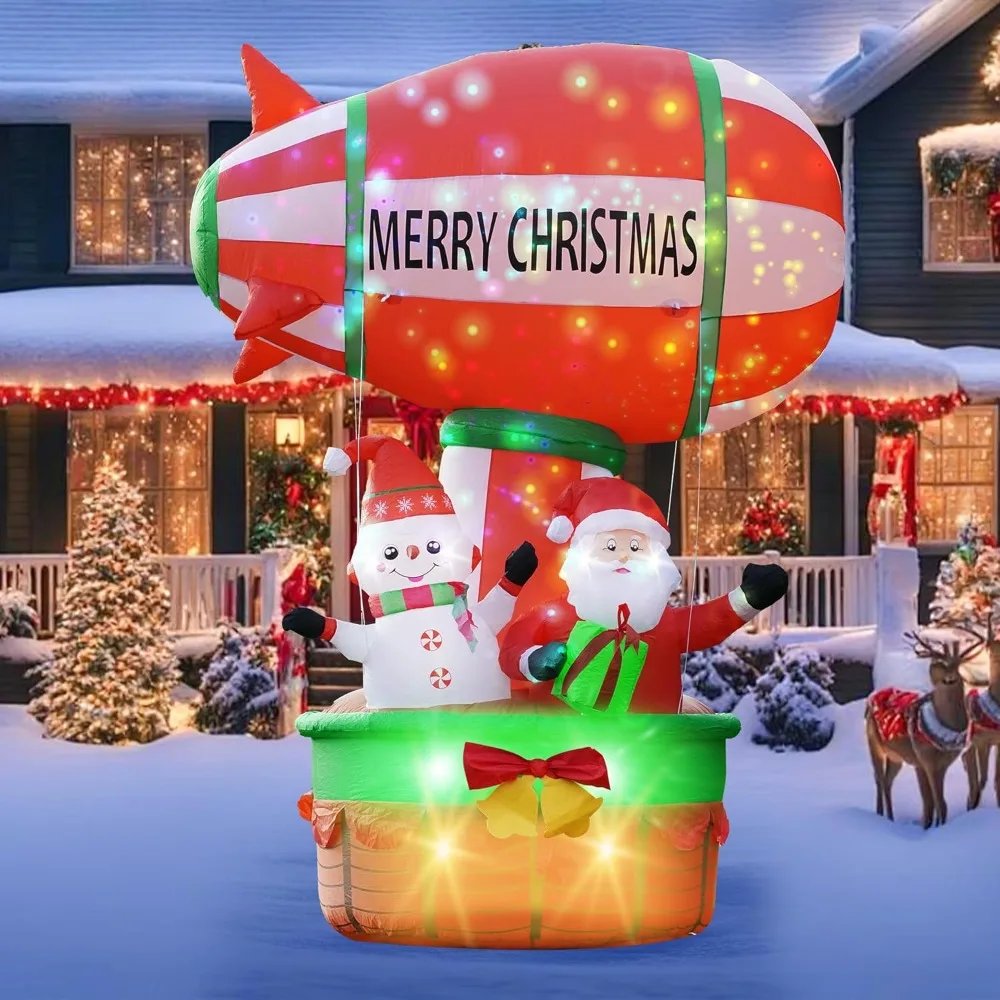 

9FT Christmas Inflatable Hot Air Balloon with Santa Claus，Hot Air Balloon Christmas Inflatable with LED Lights, Funny Christmas