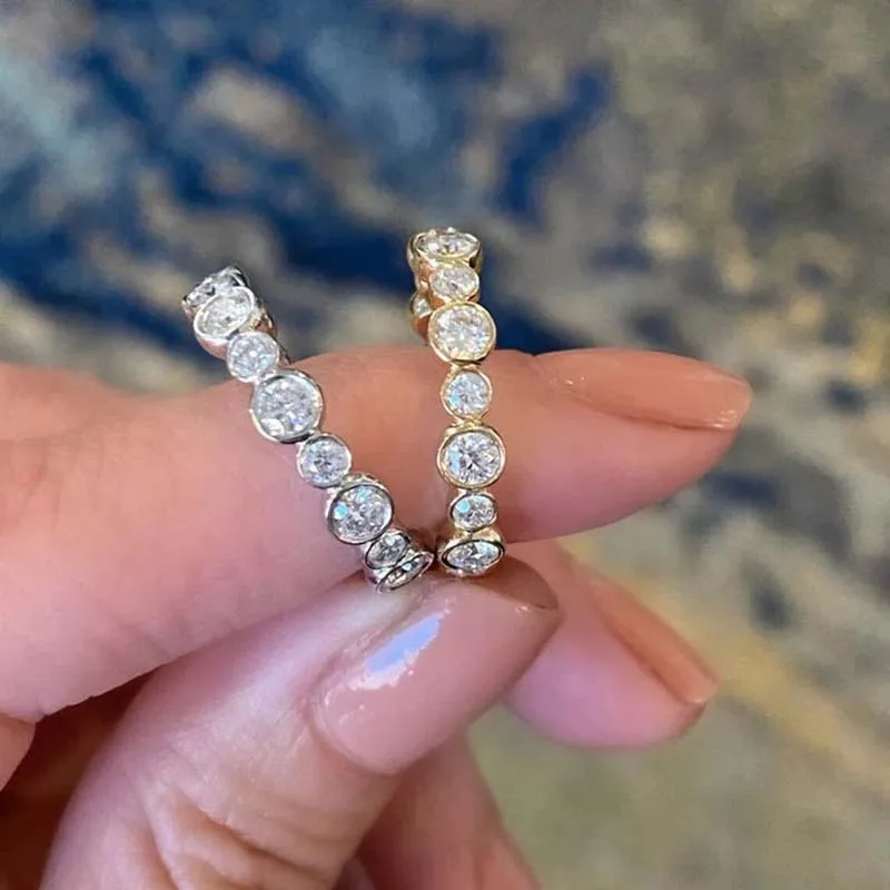 Ins Minimalist Single Row Blue Green White Zircon Thin Rings For Women Gold Silver Color Party Wedding Bands Jewelry Gifts