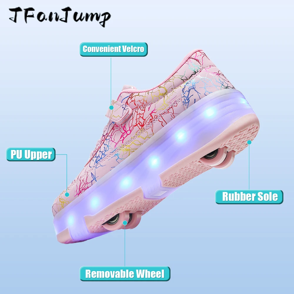 4 Wheel Children\'s Roller Skates Boys Girls LED Sneakers Shoes With Wheels Removable Roller Skating Sports Running Shoes