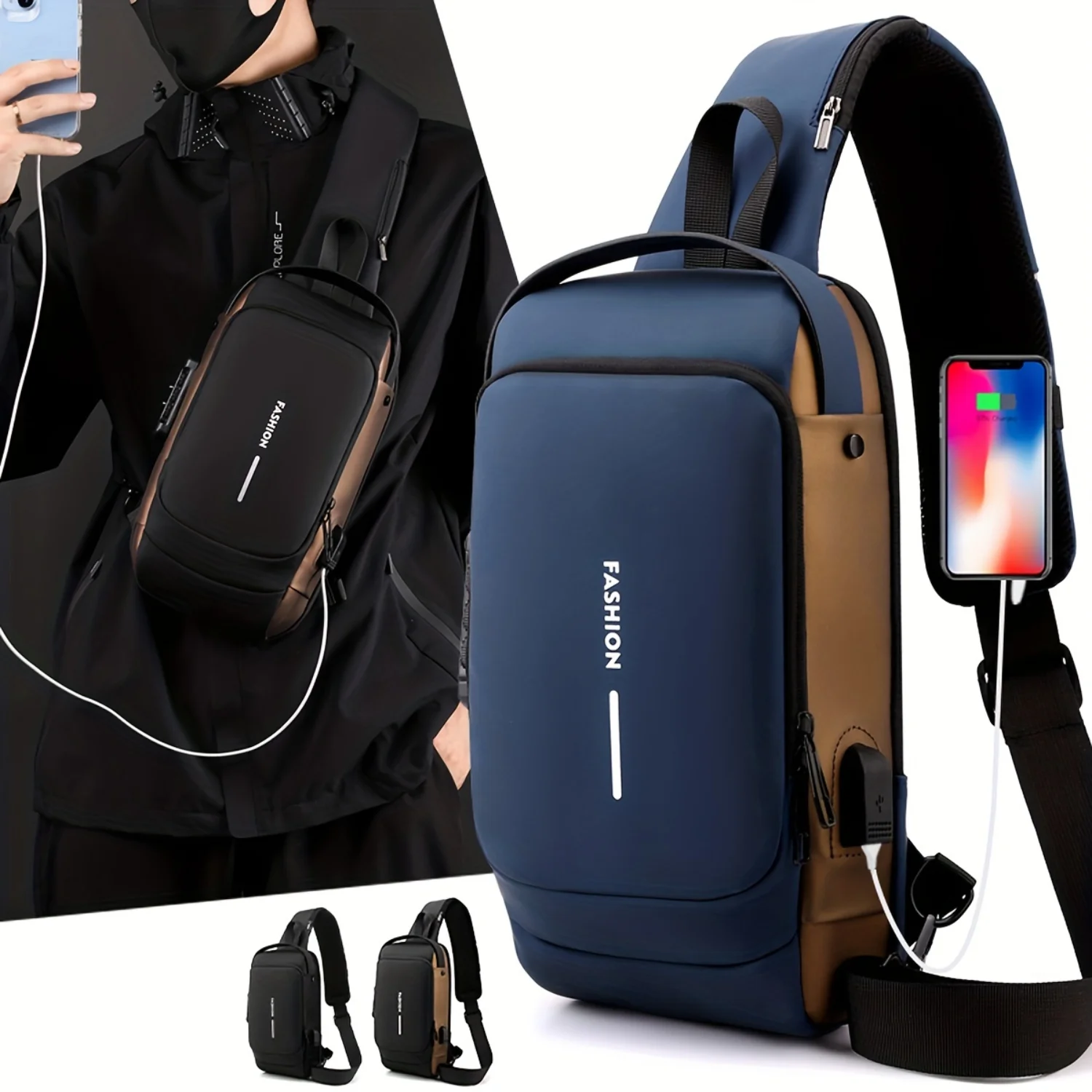 Anti-theft Chest Bag with USB Charging Port - Stylish Men's Fashion Shoulder Bag