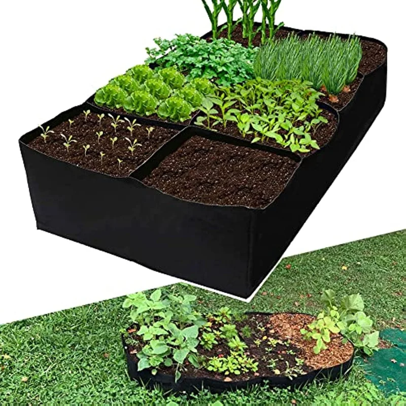 Bolsa grande de fieltro para plantar en el jardín, maceta de múltiples rejillas para plantar verduras, maceta para flores, bolsa de nutrición para