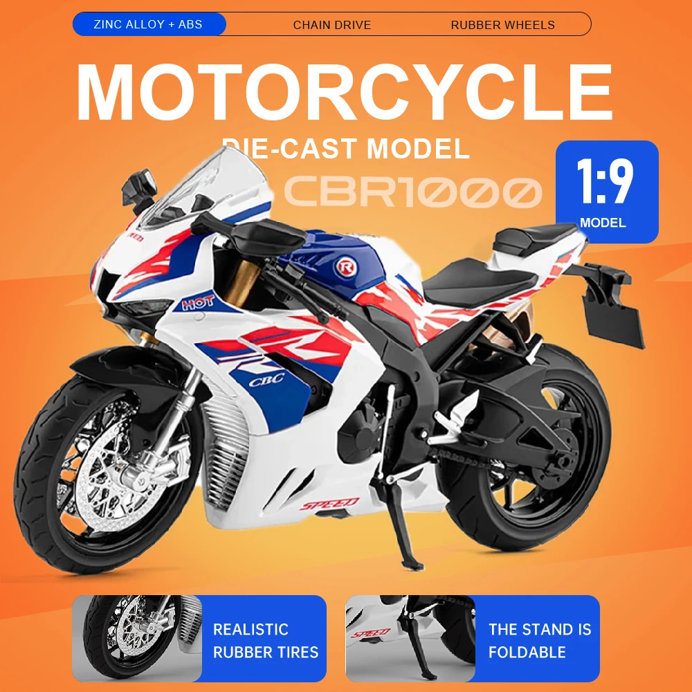 

1:9 Honda CBR1000 Monkey Motorcycles Miniature Models Cars Toys Wheel Turned Shock Absorption Vehicles for Collection Gifts