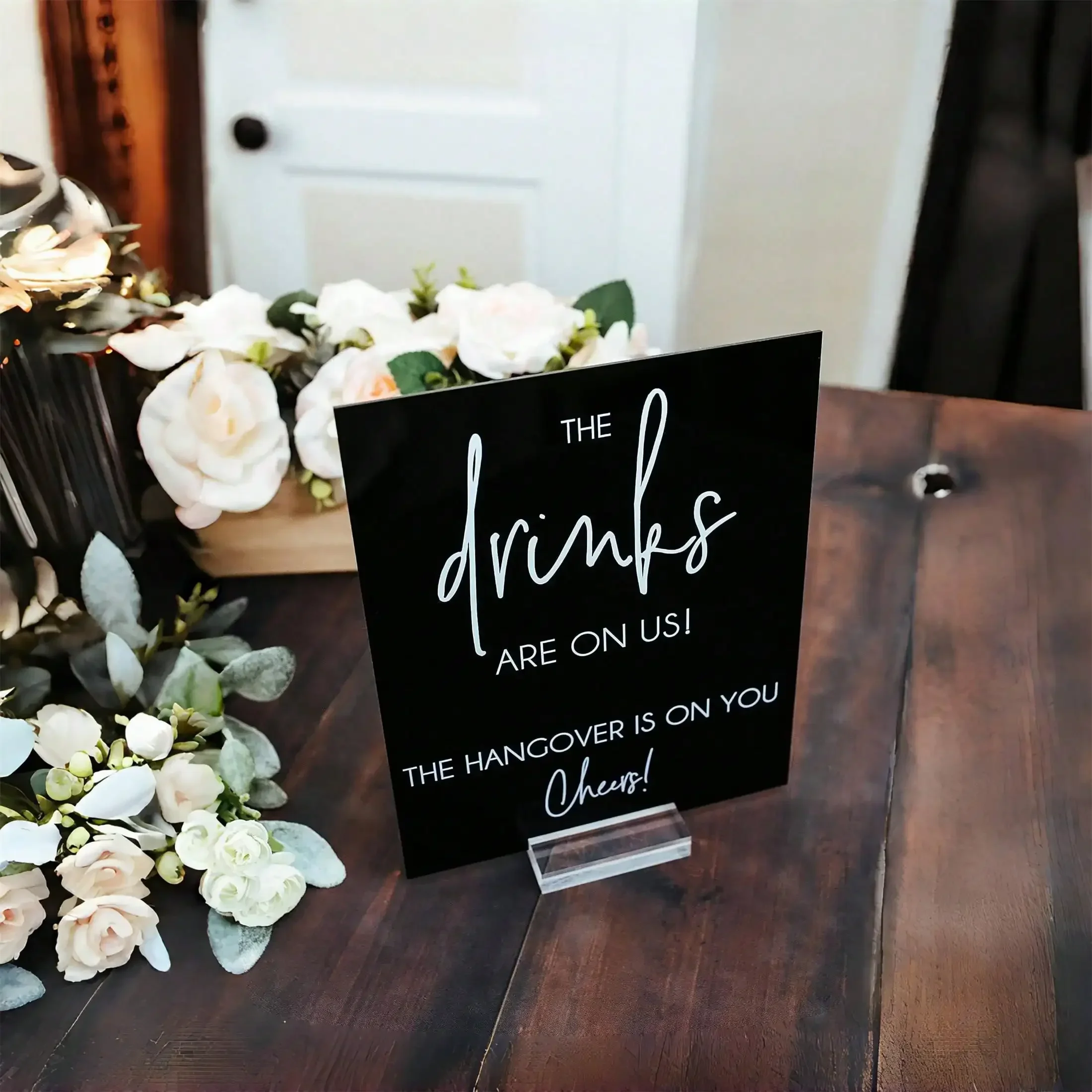 Acryl-Hochzeits-Bar-Schild mit Ständer, offene Bar-Signs mit Halter für Hochzeitsempfang und Event-Party-Tischdekoration – Detail 7