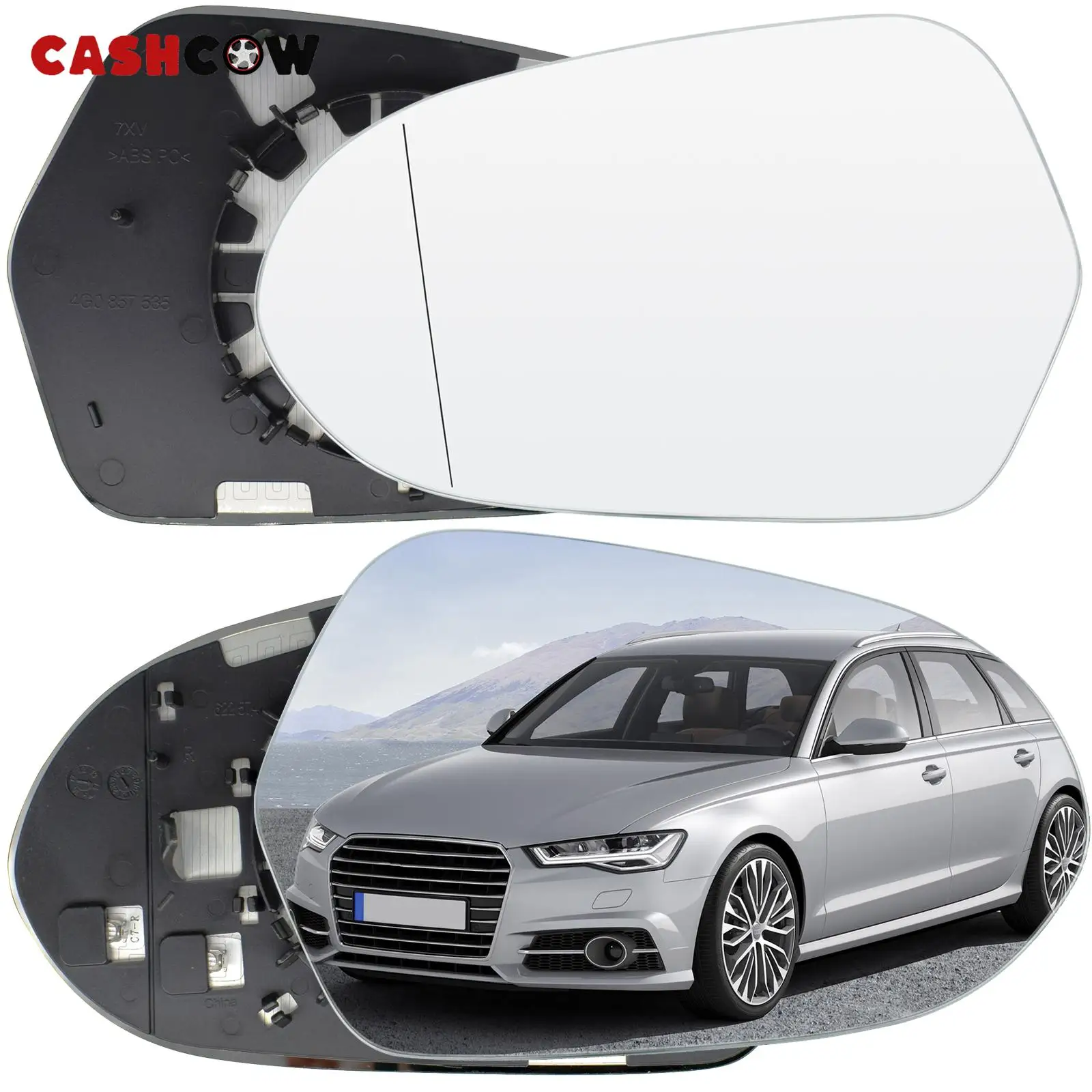 CASHCOW For Audi A6 Quattro S6 2012-2018 Left Right Side Door Wing Mirror Glass Heated Wide Angle Exterior Rear View Convex