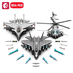 SEMBO 1814pcs Armed Aircraft Building Blocks Kits MOC Helicopter Models Fighter Assembly Bricks Birthday Gift Kids Toys for Boys