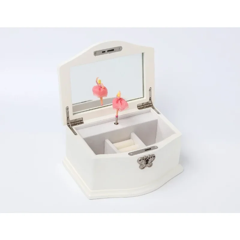 White  Wooden Musical Box For Women Girls Jewelry Collection For Gift