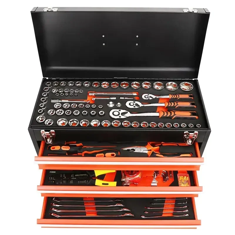 Factory Made Multi-function Household Tools Wrench Socket Set Auto Repair Tool Kit Three Layers Portable Steel Tool Stor