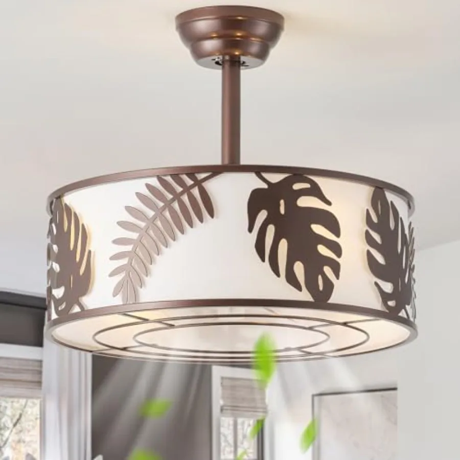 

20" Farmhouse Rustic Caged Ceiling Fan with Light Fandelier Ceiling Fan with Light Bladeless Caged Fandelier for Bedroom Nurser